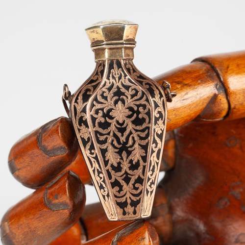 Engraved And Gilded Silver Over Glass Scent Bottle 
