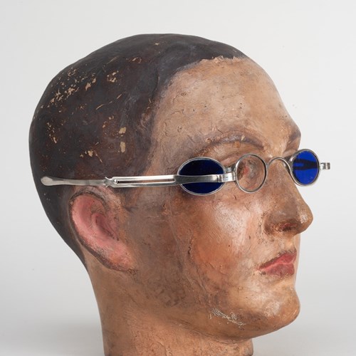 Silver Framed Spectacles With Hinged Blue Glass Lenses 