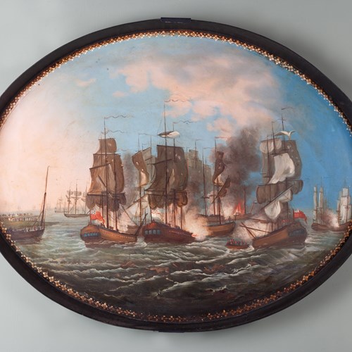 A Toleware Tray Painted With The Battle Of Trafalgar 
