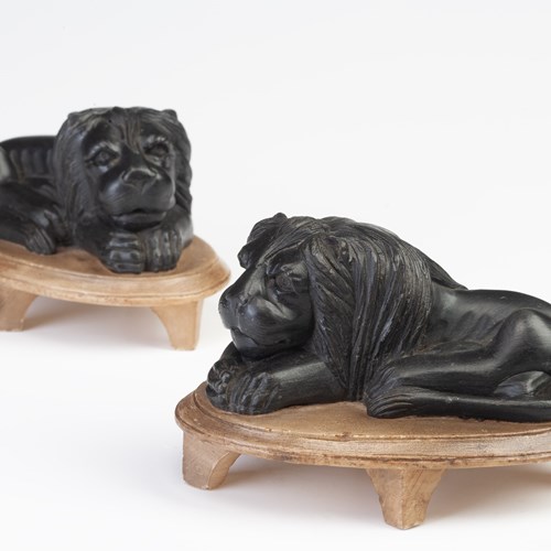 Pair Of Black Marble Lions