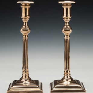 Pair 18Th Century Bell-Metal Six-Flute Candlesicks