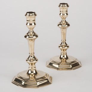 Pair Of Octagonally Based Brass Candlesticks