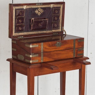 A Brass-Bound Mahogany Writing Box on Stand