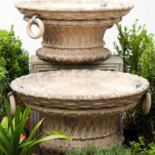 Pair Of Stoneware Garden Urns