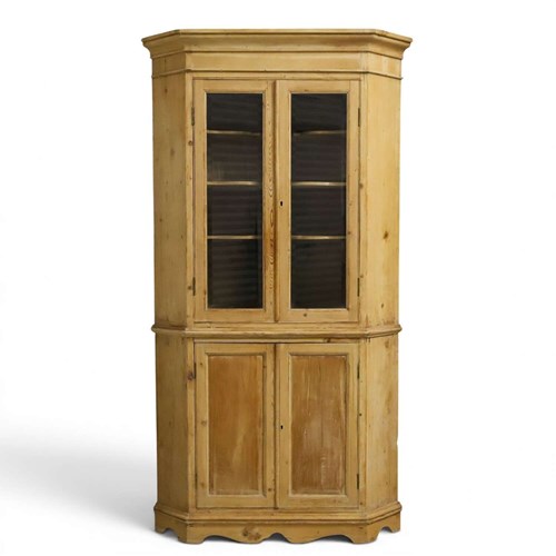 19Th‑Century English Pine Corner Cupboard — Two‑Part Form With Glass Doors