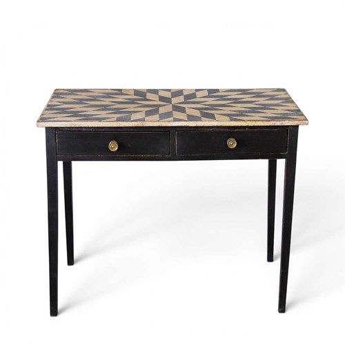 Late Georgian Side Table With Two Drawers And Hand-Painted Geometric Top C.1820