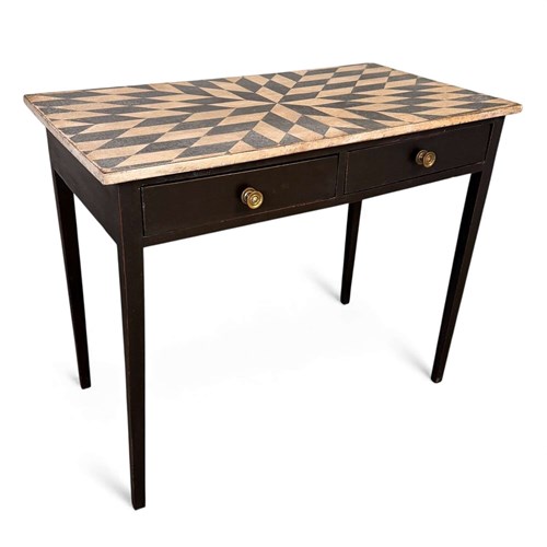 Late Georgian Side Table With Two Drawers And Hand-Painted Geometric Top C.1820