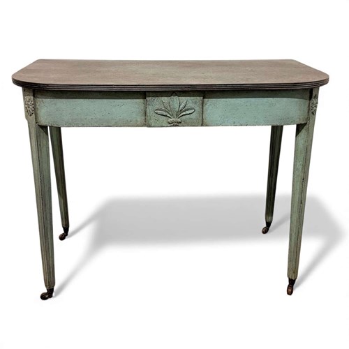 Neoclassical Console Table With Carved Crest And Tapered Legs