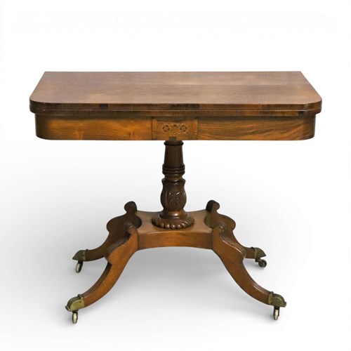 Regency Rosewood Tea Table With Fold-Over Top And Original Brass Castors