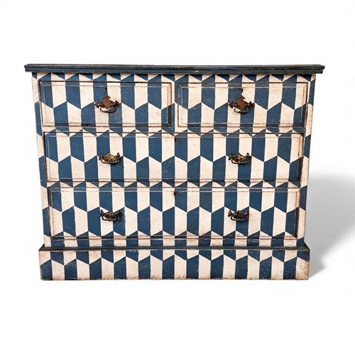 Chest Of Drawers 2 Over 2 | Hand Painted Geometric Blue & White