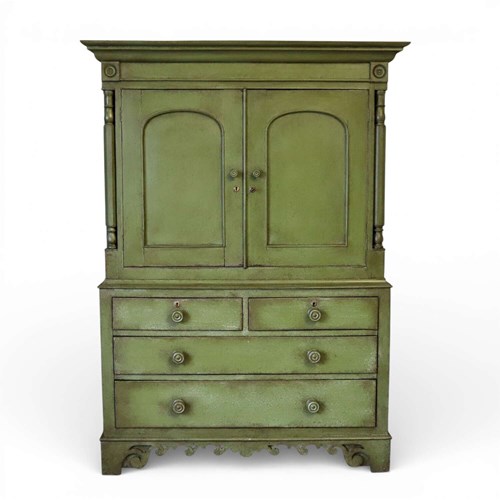 Georgian Housekeeper’S Cupboard, English Antique, Later Painted Green, C.1800