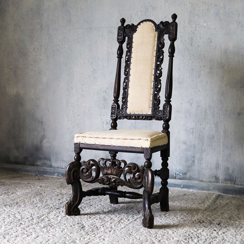 17Th-Century Swedish Hand Carved Walnut Ceremonial Chair