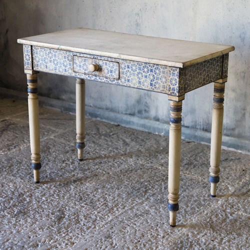 Georgian Side Table Single Drawer Later Painted Decorative Pattern