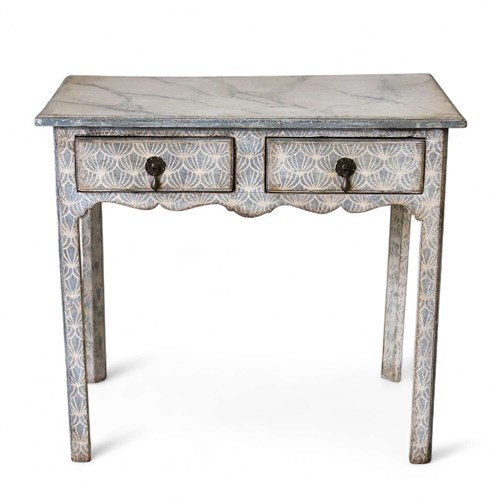 Antique English Georgian 2 Drawer Lowboy Unique Hand Painted Faux Marblep