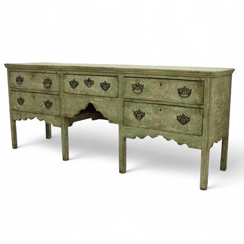 18Th C Oak Dresser Base- Later Painted Scraped Green And White Finish