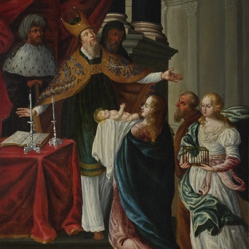 17Th Century Flemish Oil - Presentation In The Temple