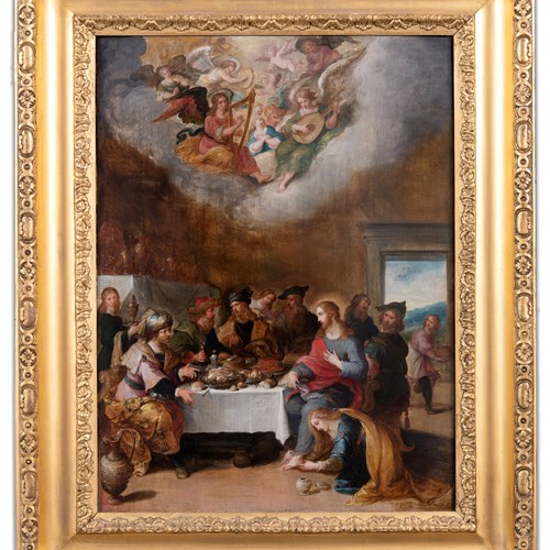 17TH Century Flemish Oil - Christ In The House Of Simon The Pharisee
