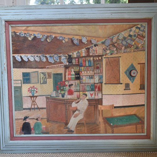 Bar Interior Scene Oil On Canvas Painting