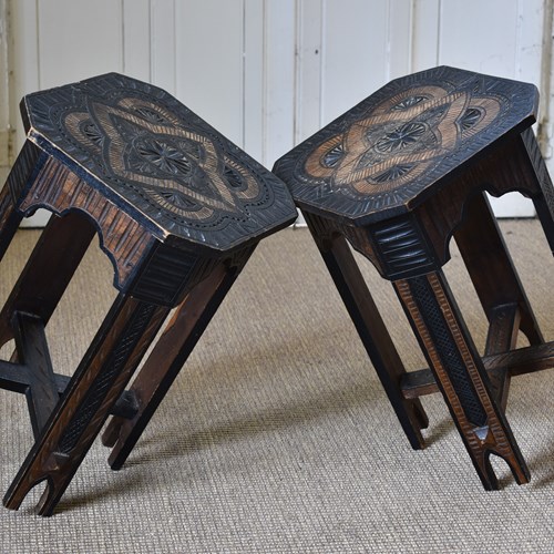 Pair Of Chip Carved Side Tables 