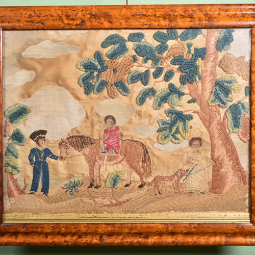 Folk Art Wool Needlework Scene
