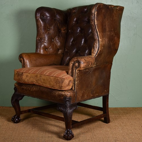 George II Style Leather Wing Armchair