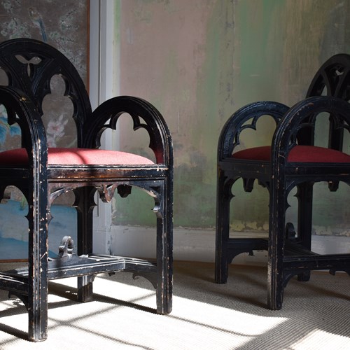 Pair Of Painted Gothic Revival Armchairs