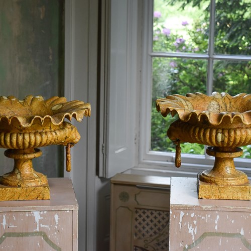 Pair Of Painted Cast Iron Urns