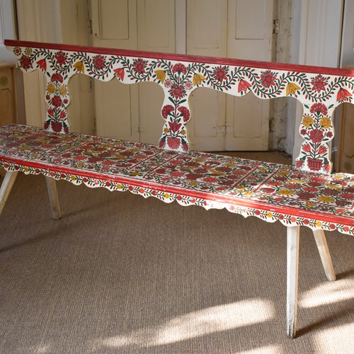Folk Art Painted Marriage Bench