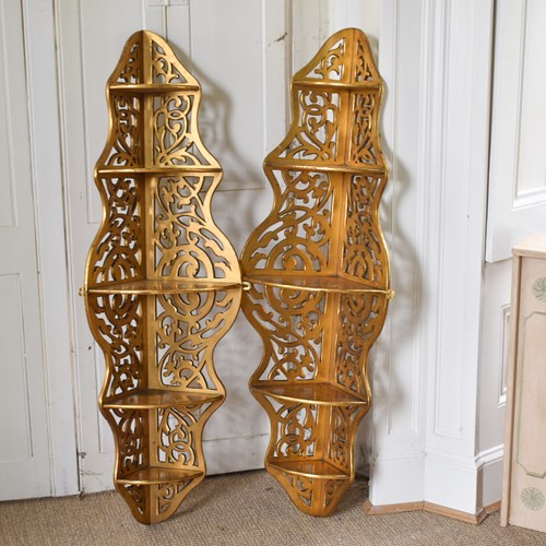 Pair Of Victorian Gilt Corner Shelves 