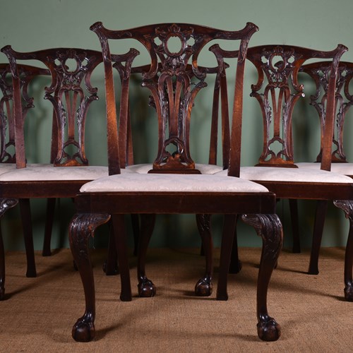 Set Of Six Chippendale Design Dining Chairs 
