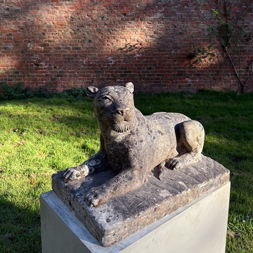 Marble Sculpture Of A Recumbent Lioness 
