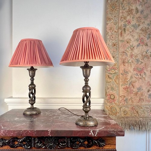 Super Pair Of Edwardian Kashmiri Table Lamps