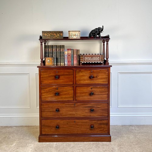 19Th C Mahogany Chest Of Drawers With Open Shelved Top