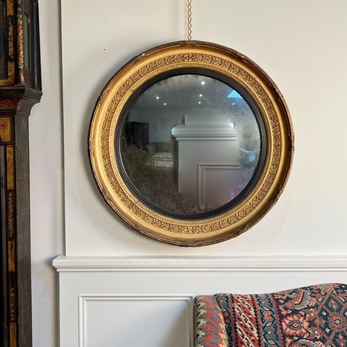 Large Regency Giltwood Convex Mirror