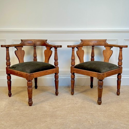  A Pair 19Th C Oak Country Corner Chairs