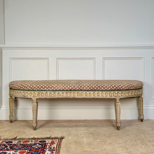 Early 19Th C Demilune Window Seat In Original Paint