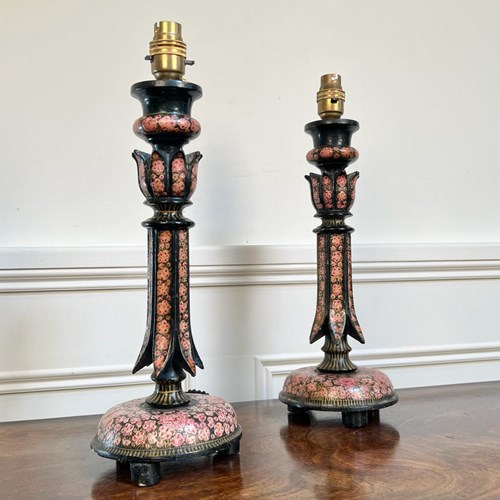 Beautiful Pair Of Kashmiri Table Lamps Code: 11274