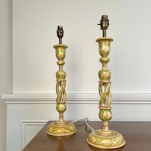 A Pretty Pair Of Kashmiri Lamps