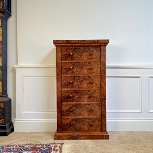 19Th C Gillows Burr Walnut Wellington Chest