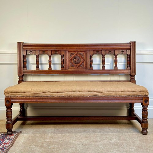 Gillows 19Th C Gothic English Oak Hall Bench
