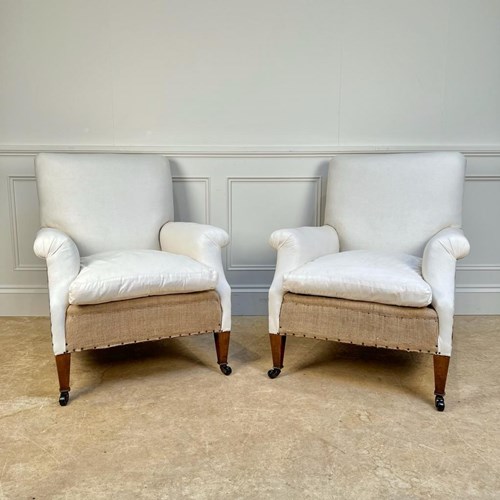 A Pair Of Edwardian English Upholstered Armchairs