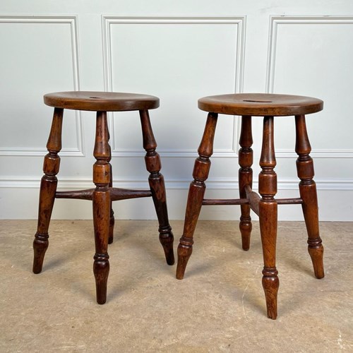A Pair Of 19Th C Fruitwood Country Stools