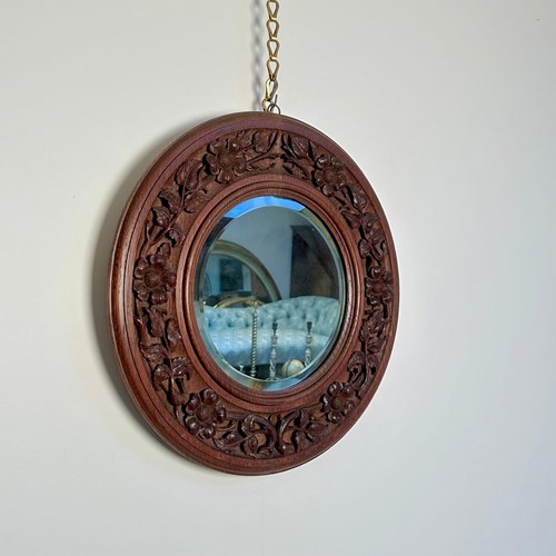 Arts & Craft Oak Circular Mirror - Arthur W Simpson
