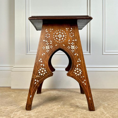  Small Walnut And Bone Inlaid Moorish Table