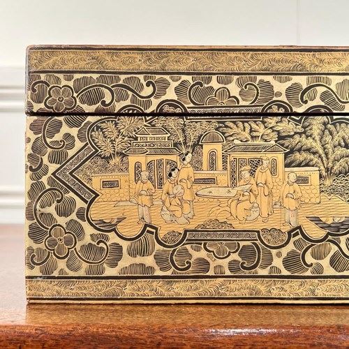 19Th C Chinese Export Lacquered Stationary Box