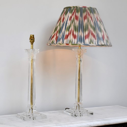 Pair Of Corinthian Column - Glass Table Lamps