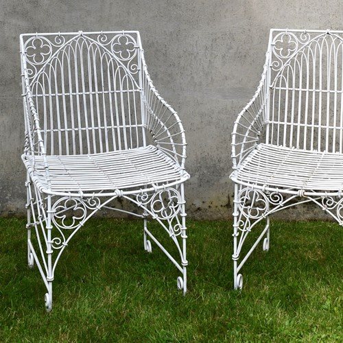 Pair Of Vintage Wirework - Garden Chairs & Side Table
