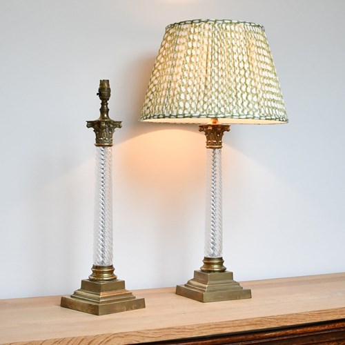 A Pair Of Vaughan Designs - Twisted Glass Column Lamps