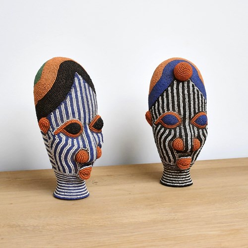 A Pair Of West African - Beaded Heads