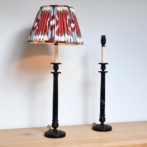 A Pair Of Vintage - Marble Candlestick Lamps
